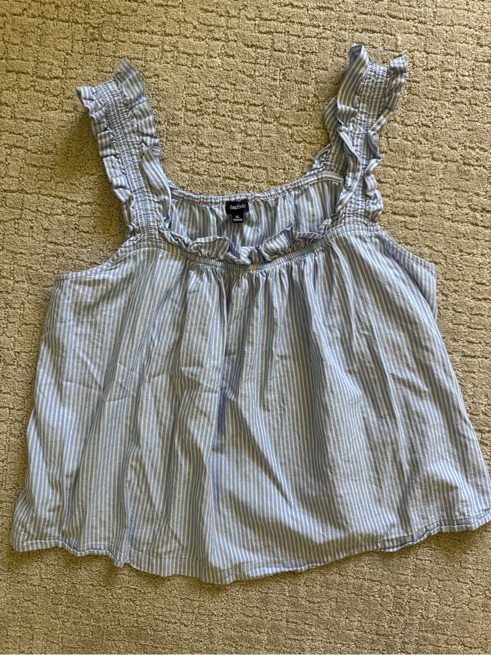 GAP Body Blue & Pink Striped Ruffle Poplin PJ Top Women’s Size XL Cozy Comfy